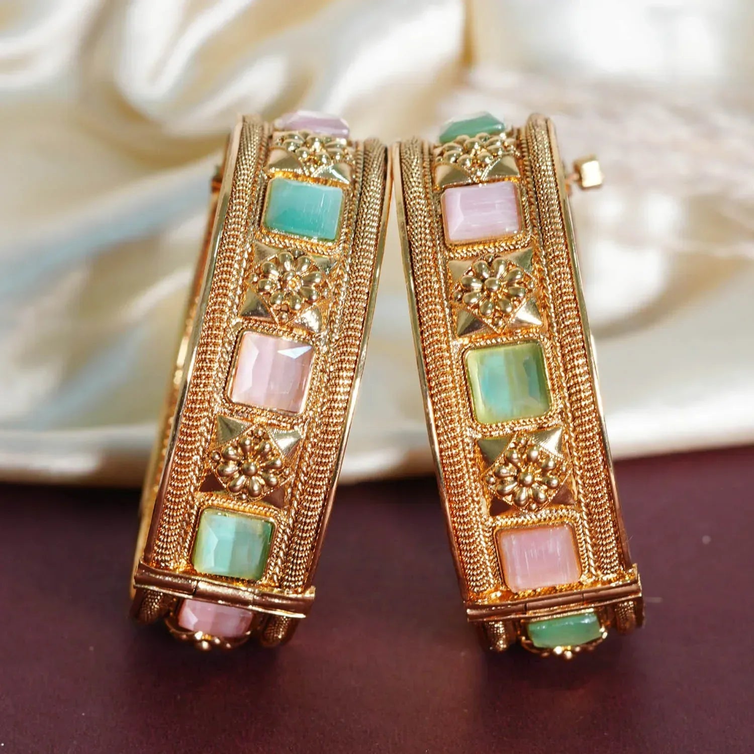 Antique Collection Jewelry for Women & Girl, Traditional Look Kundan Work Brass Bracelet for Ladies - The Golden Cascade